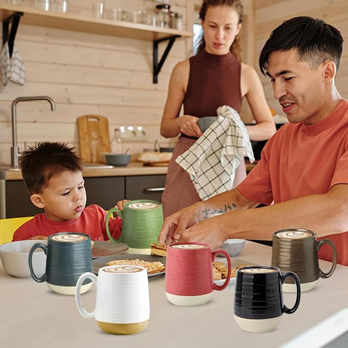 HASENSE Porcelain Coffee Mugs Set of 6, 15 Ounce Large Ceramic Coffee Cups Set - Image 4