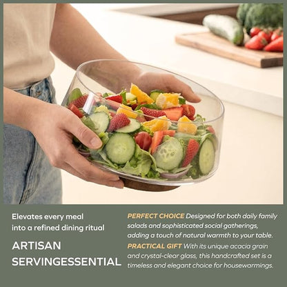 muso wood Salad Bowl Set Large-capacity Glass Salad Bowl - Image 5
