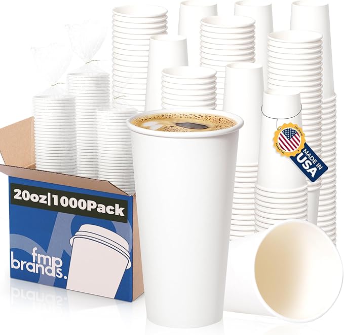 Fit Meal Prep 1000 Pack 20 oz Disposable Paper Coffee Cups, Premium White Hot by FMPBRANDS