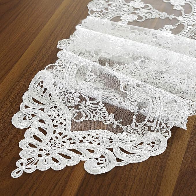 ARTABLE White Small Lace Table Runner Macrame Dresser Scarf 10 x 36 Inch | - Image 3
