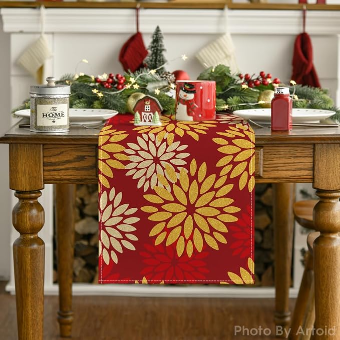 Artoid Mode Red Orange Dahlia Floral 2025 New Year Table Runner, Spring - Image 7