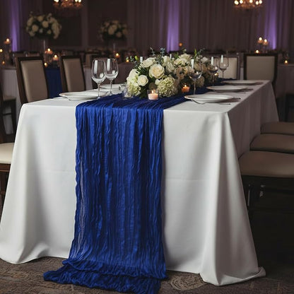 8 Pack Royal Blue Cheesecloth Table Runner 120 Inch Boho Wedding Decor | - Image 8