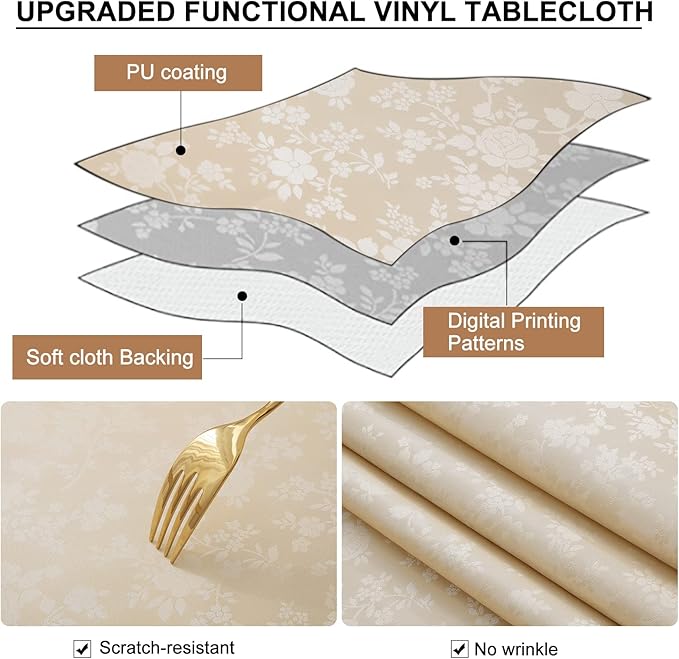 Smiry Rectangle Table Cloth, Waterproof Heavy Duty Vinyl Tablecloths, Wipeable Washable Table Cover for Kitchen and Dining Room (Beige, 70" X 120")