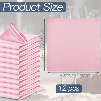 P Pothuiny 12 Pcs Pink Satin Napkins 17 x 17 Inch, Satin Cloth Napkins | Square - Image 2