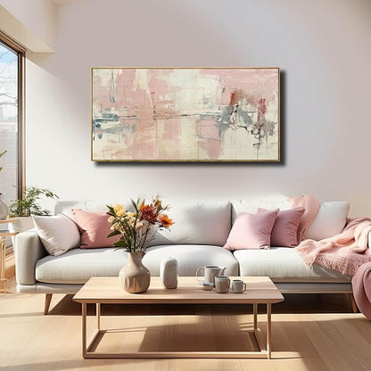 YJYart Living Room Decor Pink Canvas Wall Art 24"x 48"Abstract Wall Art White Canvas Picture Bedroom Decor Framed Artwork Large Paintings for Home Decor