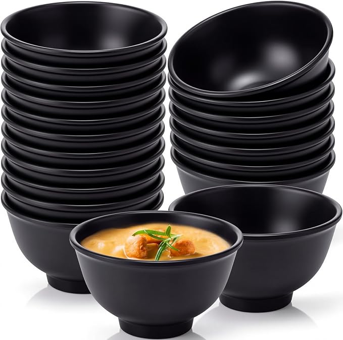 Tioncy 20 Pack Melamine Bowl Set 25 oz Black Soup Bowls Set Basic All Purpose by Tioncy