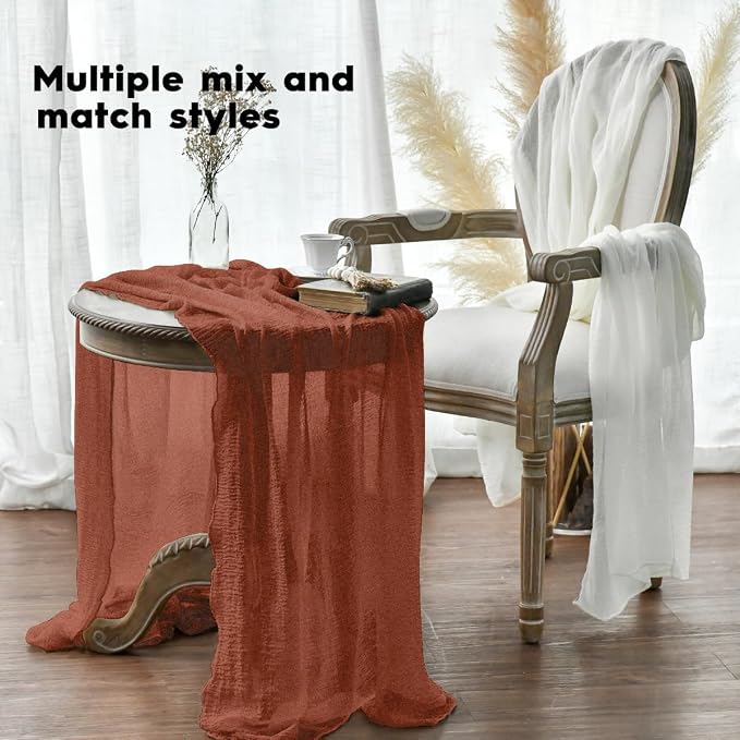 Artoid Mode Boho Terracotta Gauze 6 Pieces Wedding Table Runner, 120 Inch - Image 5