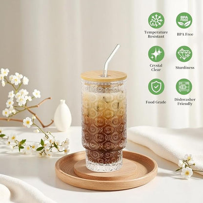 KUHNMARVIN 4Set Iced Coffee Glass Tumbler - 11oz/20oz Reusable Boba Cup & - Image 2