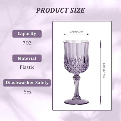 7OZ Plastic Wine Glasses, Reusable Vintage Goblets Unbreakable Drinking Glasses - Image 2
