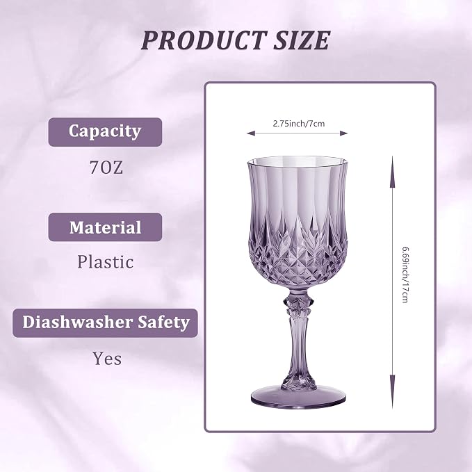 7OZ Plastic Wine Glasses, Reusable Vintage Goblets Unbreakable Drinking Glasses - Image 2