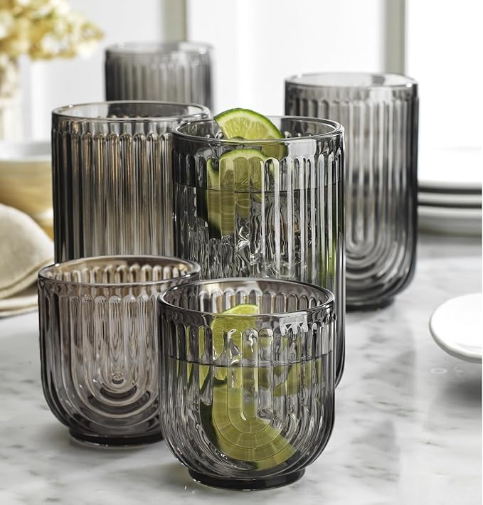 16 Piece Smoke Glassware Set, Beautiful Art Deco Black Drinking Glasses - Image 2