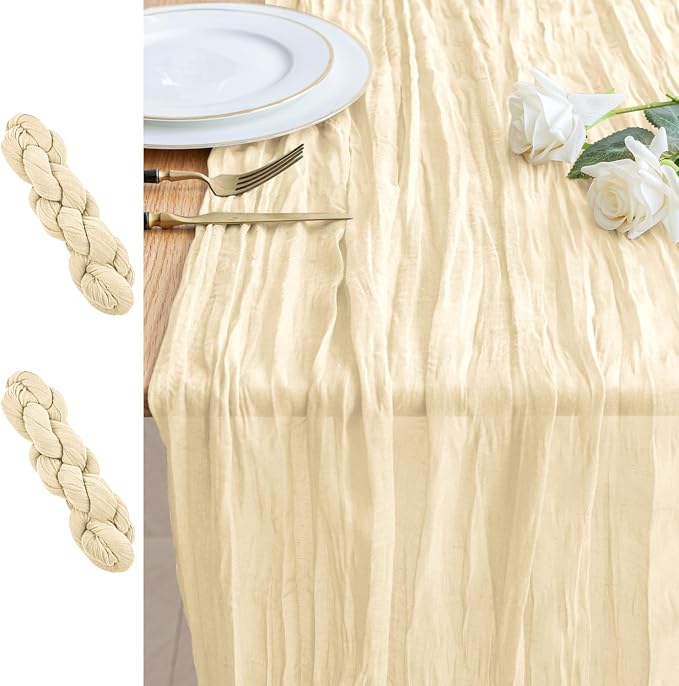 Cheesecloth Table Runner 10FT 2Pcs Beige Boho Gauze Rustic Sheer Runners | by Xiomot