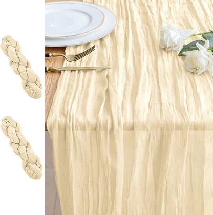 Cheesecloth Table Runner 10FT 2Pcs Beige Boho Gauze Rustic Sheer Runners | by Xiomot