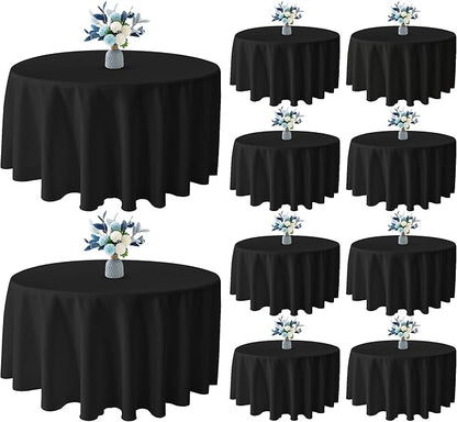BIGTONE 10 Pack Black Round Polyester Tablecloth 120 Inch, Wrinkle and Stain Resistant Washable Polyester Fabric Table Cloth for Dining Room Kitchen Party, Black