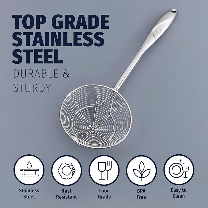 Zulay Kitchen Stainless Steel Skimmer Strainer Ladle | 15” Large Straining Spoon - Image 5
