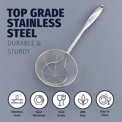 Zulay Kitchen Stainless Steel Skimmer Strainer Ladle | 15” Large Straining Spoon - Image 5