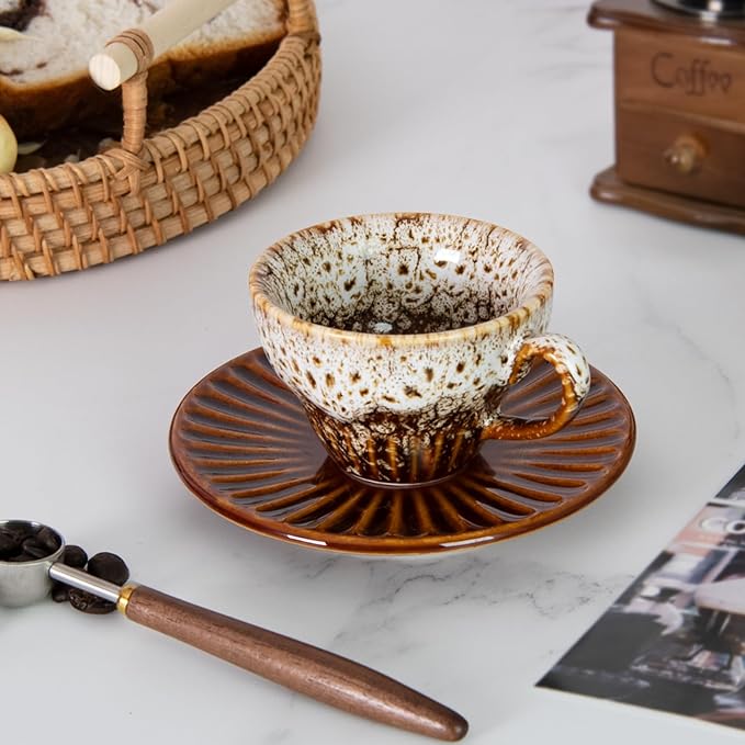 2 oz Espresso Cups and Saucers Set of 2, Ceramic Tea Cup - Image 3