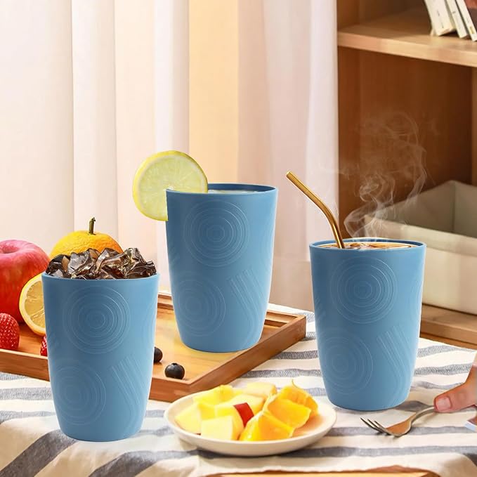 16oz Plastic Drinking Glasses, Wheat Straw Cups Set of 6 - Image 8