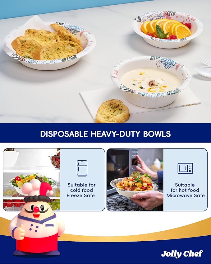 160 Count Paper Bowls 20 oz Soak Proof and Cut Proof Microwave Safe Heavy Duty - Image 6
