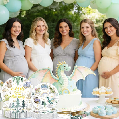 EUOYUFO 96Pcs A Little Dragon is On The Way Baby Shower Paper Plates Napkins - Image 6