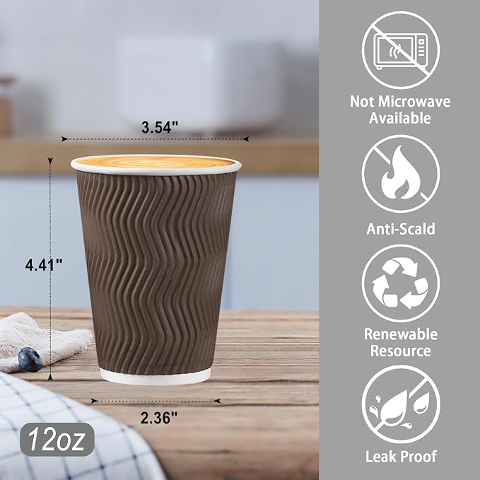 BYSNOW 500 Pack 12 oz Coffee Cups, Insulated Disposable Hot Paper Cups | - Image 3