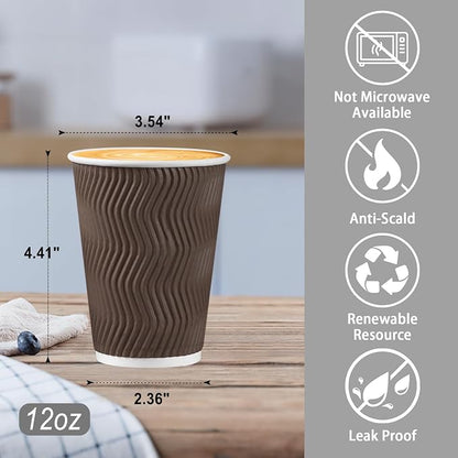 BYSNOW 500 Pack 12 oz Coffee Cups, Insulated Disposable Hot Paper Cups | - Image 3