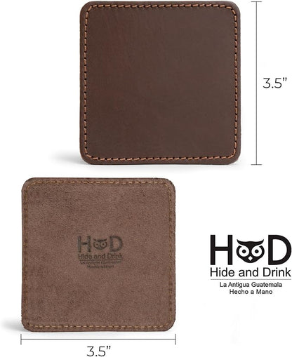 Hide & Drink Leather Coasters Set of 8, Premium Leather Table Protection for Drinks, Elegant Accessory for Home/Office, Protects Surfaces, Bourbon Table Coasters, Bar, Western (Bourbon Brown)