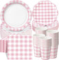 Funnymoom 250 Pcs Pink Gingham Paper Plates and Napkins Party Supplies Pink by Funnymoom