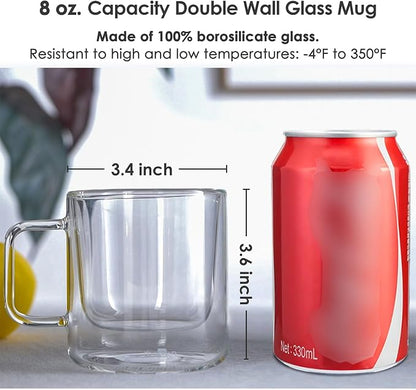 Aquach 8oz Double Walled Glass Coffee Mugs 2pcs, Insulated Espresso Cups | - Image 4