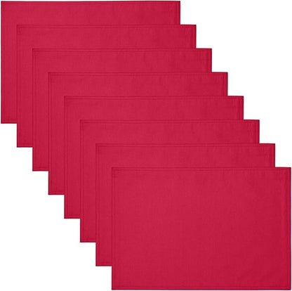 Cloth Place Mats Set of 8–Reusable Rectangular Waterproof Fabric Polyester Washable Wipeable Heat Resistant Linen for Kitchen Dining Dinner Restaurant Wedding Table(DarkRed/13x19 Inch)