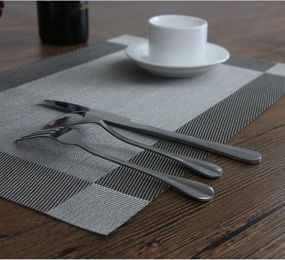 Placemats Washable Easy to Clean Woven Vinyl Placemats for Kitchen Table Heat-resistand Table placemats Mats 12x18 inches Set of 6 (Grey)