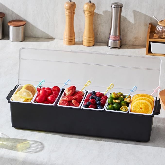 VEVOR Chilled Condiment Server, 6 Compartment Ice Cooled Condiment Serving - Image 8