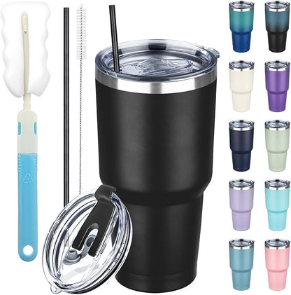 30 oz Tumbler with Lids and Straws, Stainless Steel Insulated Coffee Tumbler by GUDEMAO