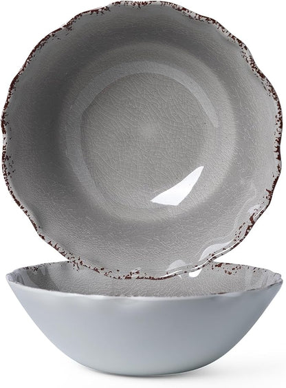 LEHAHA Farmhouse Melamine Serving Bowls,Set of 2, 130 OZ Break Resistant Large Deep Salad Bowls, BPA Free Large Bowl for Serving Salad, Fruit, Vegetables and Food Storage, 12" x 4", Gray