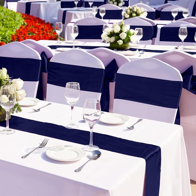 Aneco 16 Pack Satin Table Runner 12 x 108 Inch Navy Blue Long Wedding Satin - Image 5