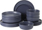 Gibson Elite Bayou Moon Plates and Bowls Sets, 16-Piece Blue Matte Stoneware by GibsonHomewares