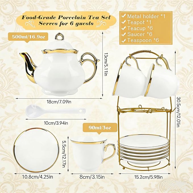 20-Piece Porcelain Tea Sets for Adults, British Style Tea Party Sets for 6 - Image 3