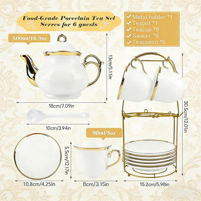 20-Piece Porcelain Tea Sets for Adults, British Style Tea Party Sets for 6 - Image 3