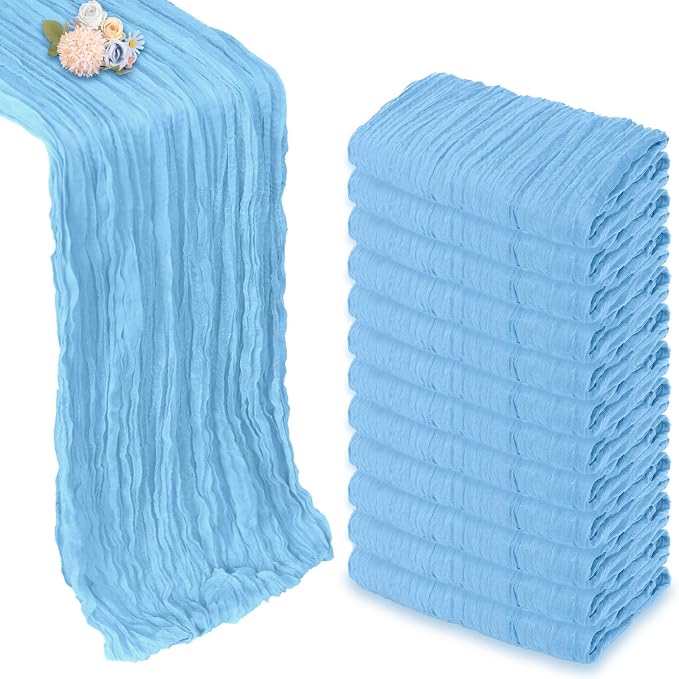 12 Pack Baby Blue Cheesecloth Table Runner 35 x 120 Inch | Boho Gauze Cheese by Pepmily