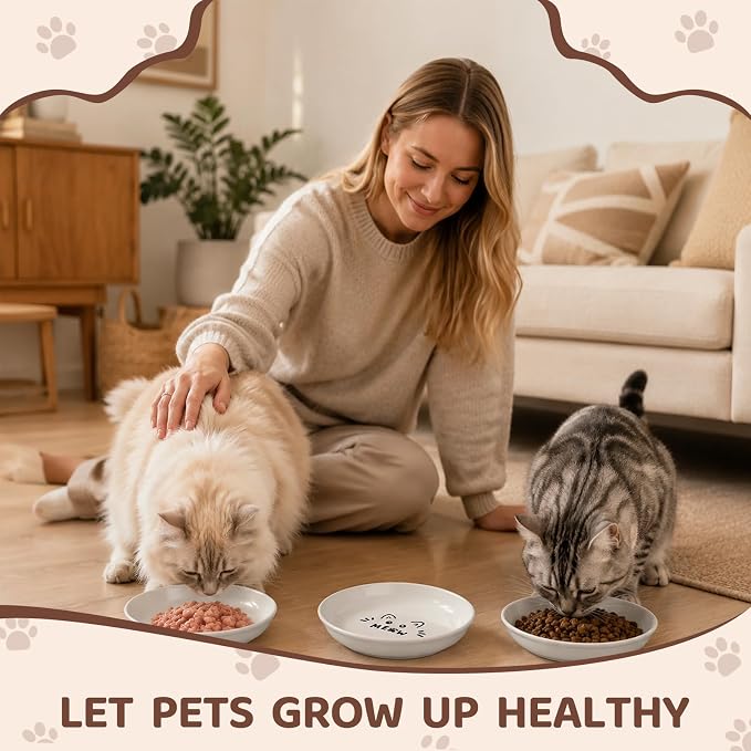 YINEYA 3 Pack Cat Food Bowls, Anti Whisker Fatigue Ceramic Cats Dishes Set | - Image 7