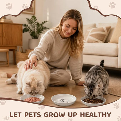 YINEYA 3 Pack Cat Food Bowls, Anti Whisker Fatigue Ceramic Cats Dishes Set | - Image 7