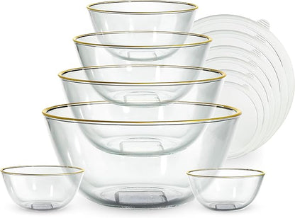COOK WITH COLOR 12 Pc Glass Mixing Bowl Set with Lids – Borosilicate Glass Nesting Bowls for Cooking, Baking and Meal Prep, Gold Rim