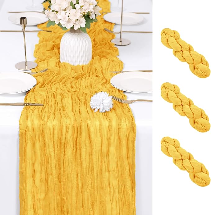 3 Pack Gold Cheesecloth Table Runner 17x108 Inch Semi Sheer Boho Gauze Cheese by Unknown