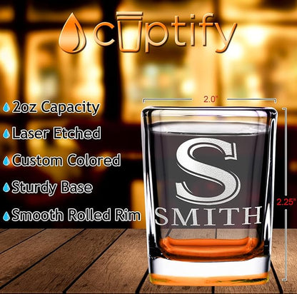 Personalized Square Shot Glasses Set of 25 Orange Bottom 2oz Engraved Initial and Name Custom Gifts, Weddings, Birthdays, Party, Event, Decorations