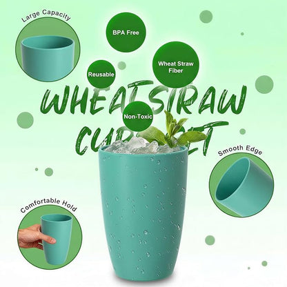 20 OZ Large Wheat Straw Cups Set of 6, Unbreakable Reusable Plastic Cup - Image 3