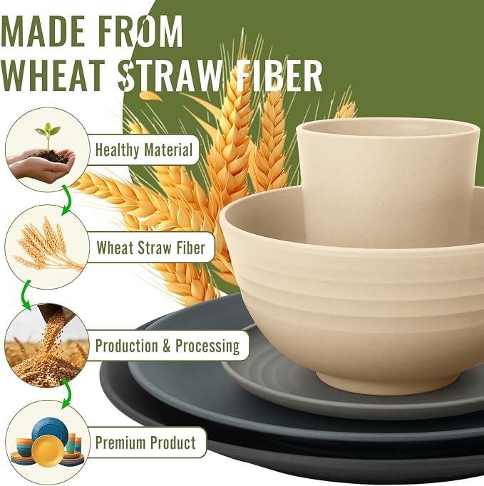 40 PCS Wheat Straw Dinnerware Set | Service - Image 9