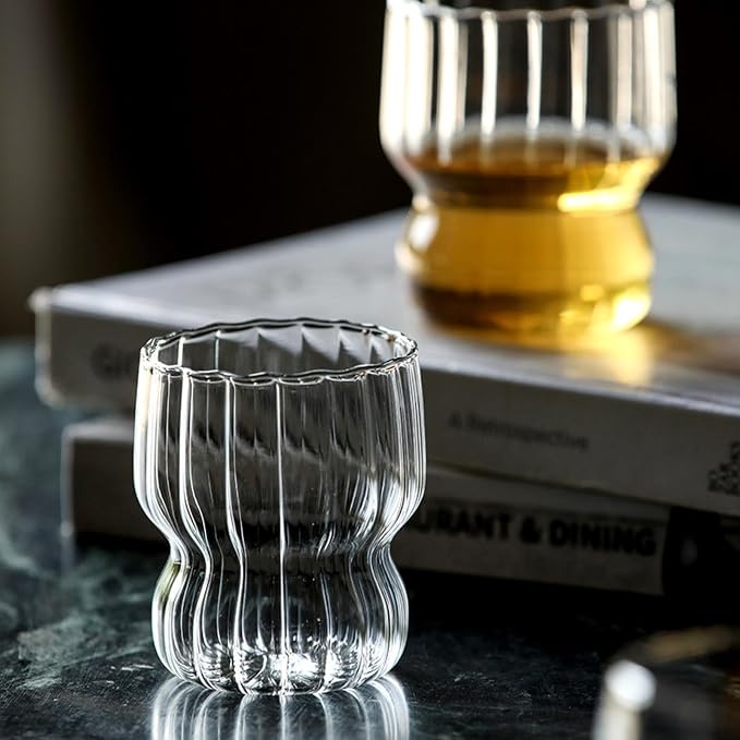 300ml/10oz Minimalist Vertical Patterned Glass Cup, Thickened Transparent Glass - Image 3