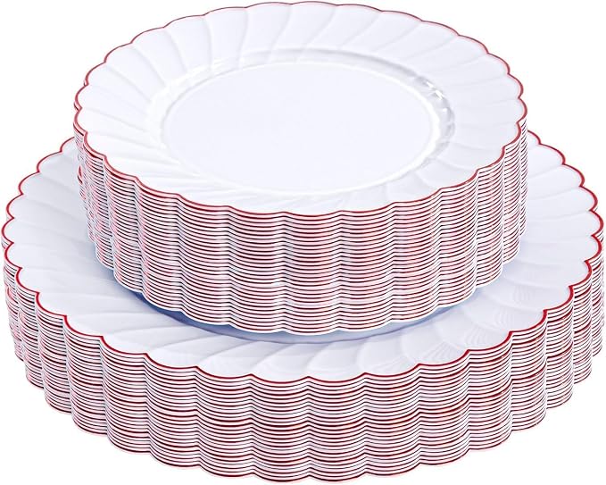 YOUBET 60PCS Red Scalloped Plastic Plates by YOUBET
