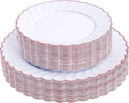 YOUBET 60PCS Red Scalloped Plastic Plates by YOUBET