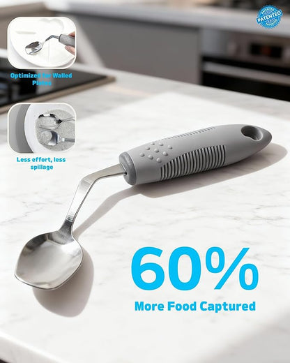 4-Piece Adaptive Utensils Set with Rocker Knife & Shovel Spoon - 42° Angled Parkinsons Utensils, 2.5 oz Weighted Silverware for Hand Tremors and Arthritis, Adaptive Eating Utensils (Grey Left-Handed)